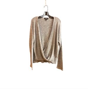 Express Woman Top M Gray Splice Heather Wrap Stretch Cross Over Chest